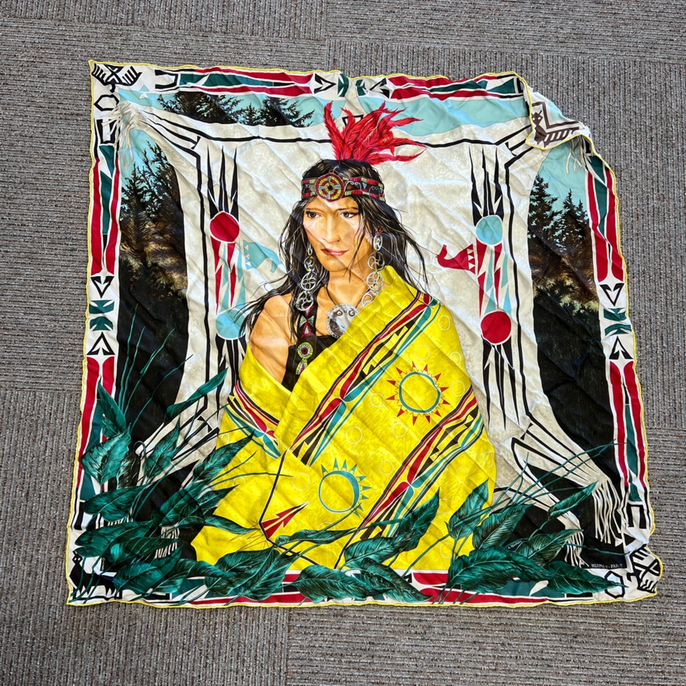 Hermes Vibrant Yellow and Red Patterned scarf